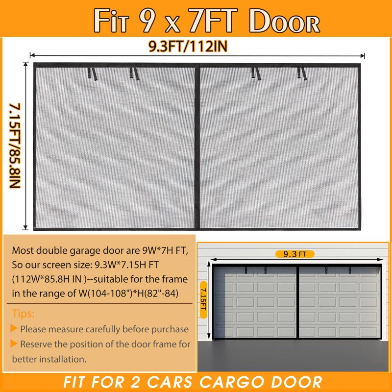 Elytsemoh Garage Screen Doors for 1 Car Garage-9x7ft Fiberglass 1500g/3.3lb Durable Heavy Duty Magnetic Garage Door Screen RetractableHands Free with 4 Roll Up Starps for Patio Workshop Home Gym Sun Room - Image 2