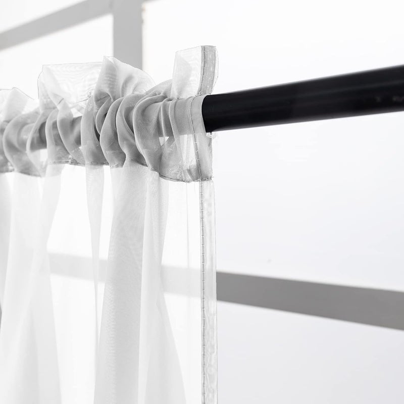 PearAge Beaded Triangle Sheer Valance Curtains for Living Room,Rod Pocket Farmhouse Window Valance, Bead Trim Tassel Voile Sheer Curtain Valance for Bedroom Bathroom Cafe 51x24 Inches (Ivory) 3 Pcs - Image 3