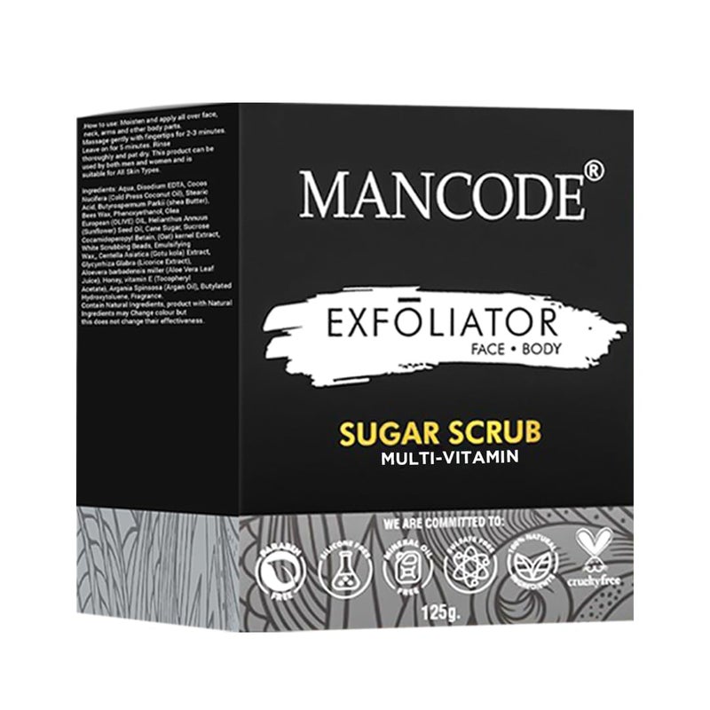 MAN CODE Mancode MultiVitamin Sugar Scrub for Face Body for Tan Removal Exfoliating Detan Scrubs for Glowing Soft Smooth Skin Removes Tan Blackheads and Dirt For Men Women 125gm - Image 1