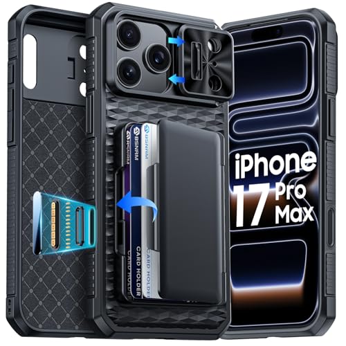 BSNRM for iPhone 17 Pro Max Case Wallet, Built-in RFID Blocking Card Holder (4-5 Cards), Camera Control Button, Slide Camera Cover, Shockproof Rugged Silicone Phone Case for iPhone 17 Pro Max, Black - Image 1