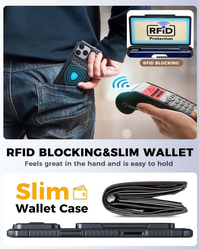 BSNRM for iPhone 17 Pro Max Case Wallet, Built-in RFID Blocking Card Holder (4-5 Cards), Camera Control Button, Slide Camera Cover, Shockproof Rugged Silicone Phone Case for iPhone 17 Pro Max, Black - Image 5