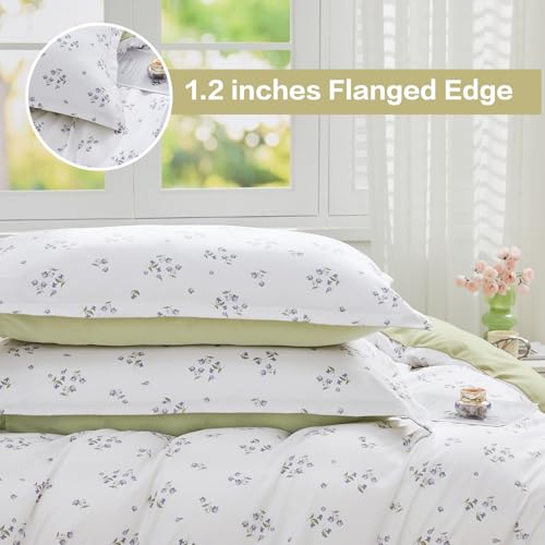 SAPHREAS Queen Duvet Covers White Cute Floral Bedding Set with 8 Corner Ties and 2 Pillow Shams Microfiber Reversible Duvet Cover Set with Zipper Closure?Green - Image 3