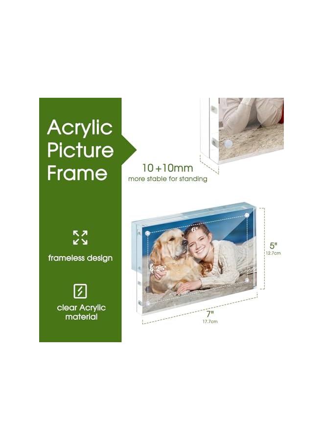 The Bros Acrylic Picture Frame 5x7, Acrylic Frame 3 Pack Horizontal Magnet Double Sided Picture Frame, Free Standing Desktop Acrylic Photo Frame Display, Picture Frame, 10+10mm Thickness Clear Magnetic - Image 2
