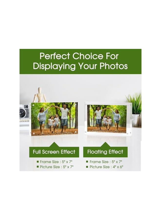 The Bros Acrylic Picture Frame 5x7, Acrylic Frame 3 Pack Horizontal Magnet Double Sided Picture Frame, Free Standing Desktop Acrylic Photo Frame Display, Picture Frame, 10+10mm Thickness Clear Magnetic - Image 4