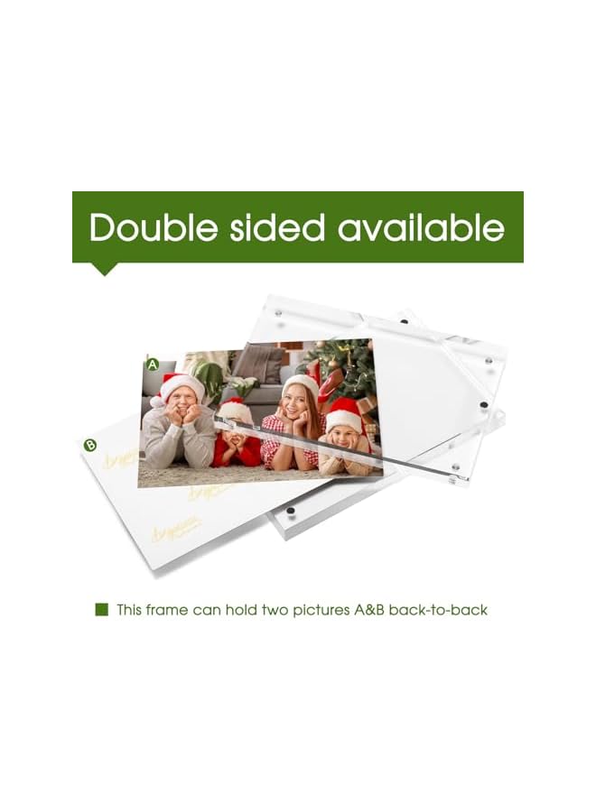 The Bros Acrylic Picture Frame 5x7, Acrylic Frame 3 Pack Horizontal Magnet Double Sided Picture Frame, Free Standing Desktop Acrylic Photo Frame Display, Picture Frame, 10+10mm Thickness Clear Magnetic - Image 3