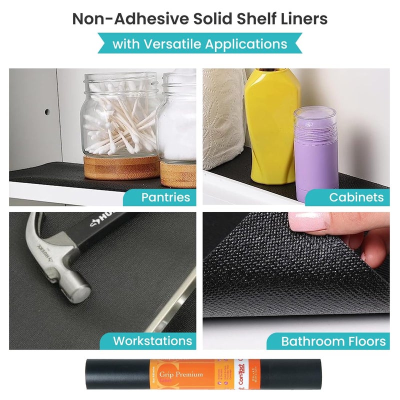 Con-Tact Brand Grip Premium Solid Shelf Liner, Thick and Non-Adhesive Drawer Liner, Multi-Purpose and Easy to Use, 18" x 4', Black, Pack of 6 Rolls - Image 4