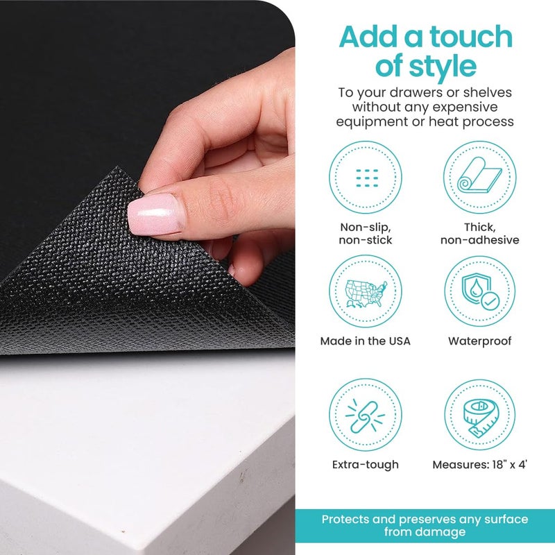 Con-Tact Brand Grip Premium Solid Shelf Liner, Thick and Non-Adhesive Drawer Liner, Multi-Purpose and Easy to Use, 18" x 4', Black, Pack of 6 Rolls - Image 3