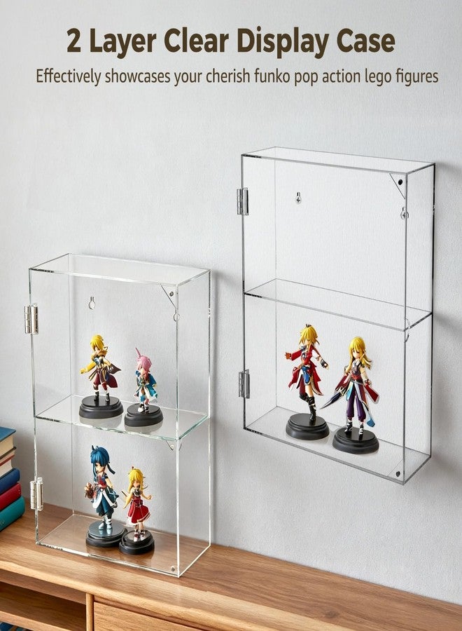 NIMBLOOM Acrylic Display Case for Collectibles, 11.8 x 3.4 x 13.3 in, 2-Tier, Wall Mount or Desktop, Transparent Organizer Box with Screws, Compatible with Funko Pop, Lego Minifigures - Image 2