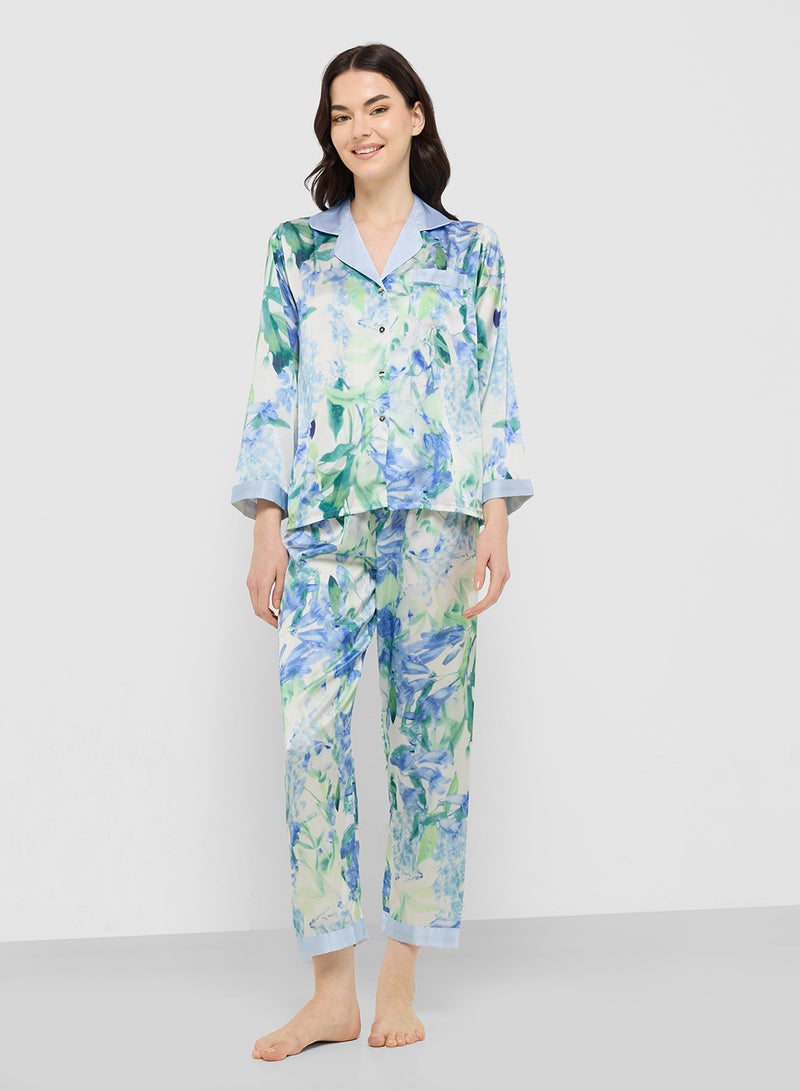 Ginger Floral Button Down Shirt & Pyjama Set - Image 1
