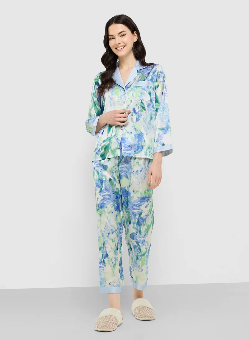 Ginger Floral Button Down Shirt & Pyjama Set