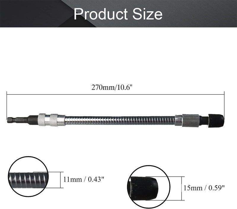 Utoolmart Flexible Shaft Extension Drill Bits, Magnetic Extention 1/4" Hex Shaft Screw Drill Connection Tip, 10.6-inch Flexible Drill Bit Extension, for Electric Screwdriver Power Impact Drill - Image 2