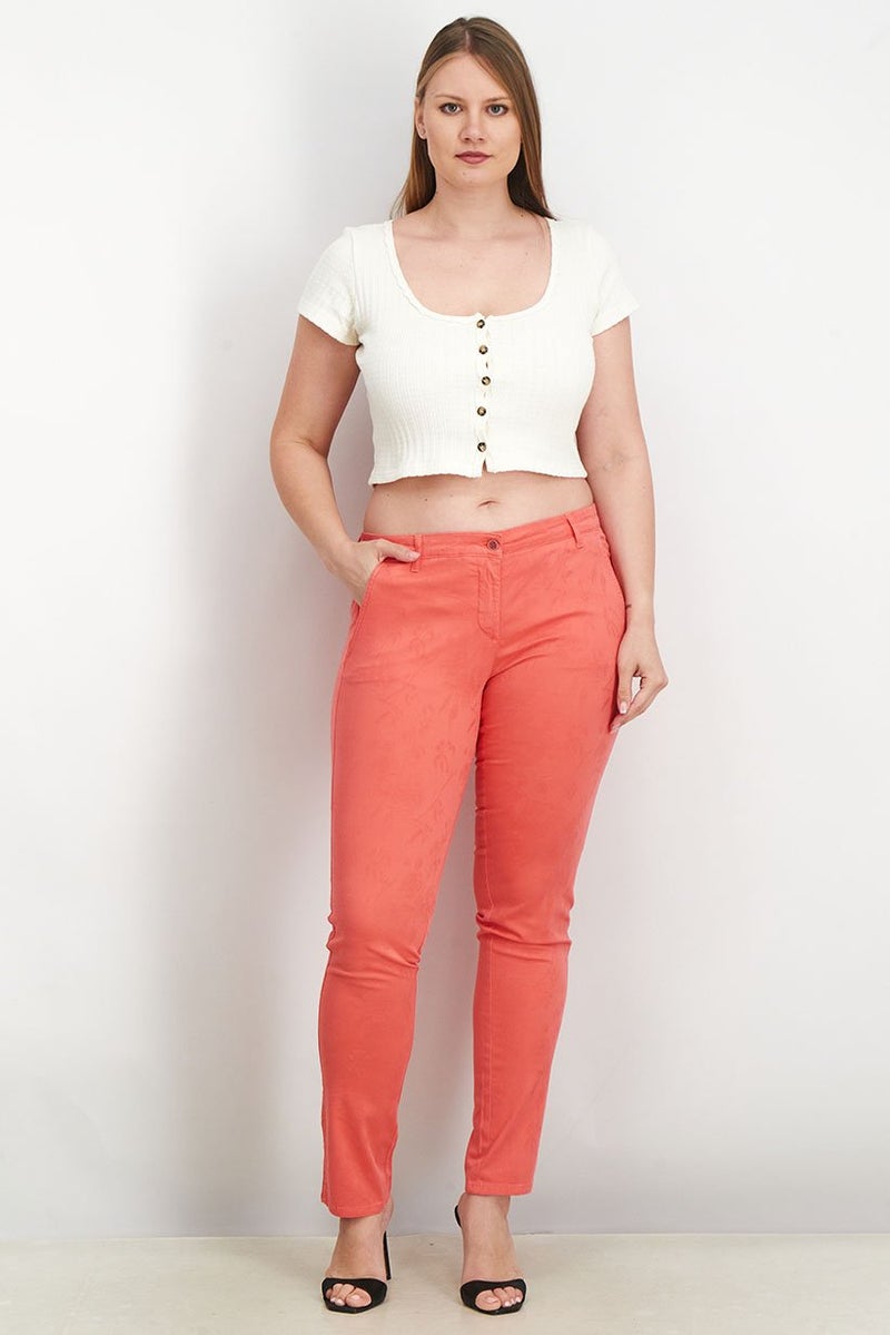 Harmont & Blaine Women Regular Fit Stretchable Solid Trouser Pants, Coral - Image 4