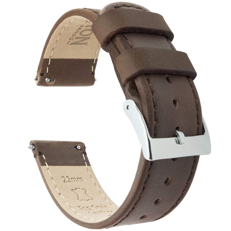BARTON WATCH BANDS Quick Release Top Grain Leather Watch Band Strap, Saddle Leather/Saddle Stitching, 22mm - Image 1