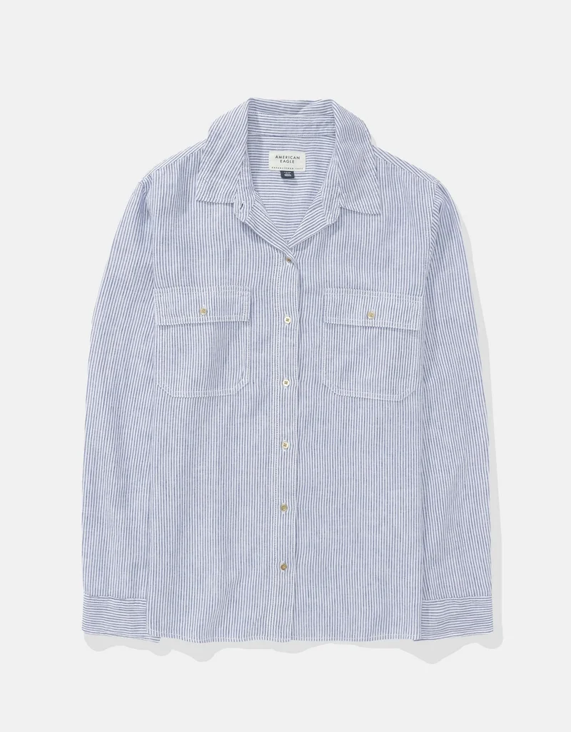 American Eagle AE Weekend Vibes Long-Sleeve Button-Up Shirt