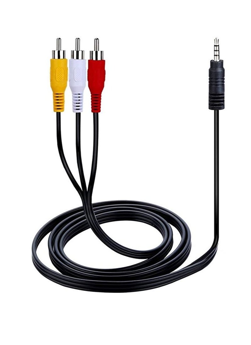 دوسالا 3.5mm to 3 RCA Male Plug to RCA Stereo Audio Video Male AUX Cable Cord, 3.5 mm to RCA AV Camcorder Video Cable (1.5 M) (STRAIGHT)  - Image 1