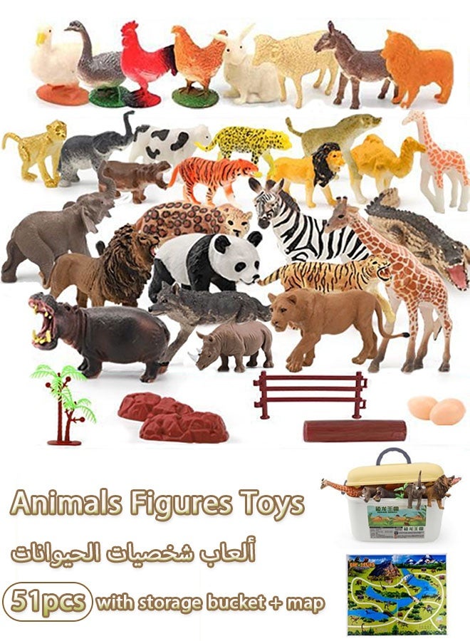 Animals Figures Toys 51Pcs, Realistic Forest Animal Toys Set, Mini Jungle Toys Set, Educational Party Cake Toppers, Learning Toys for Toddlers and Children  - Image 1