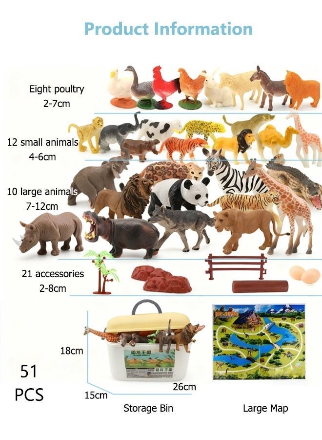Lasola Animals Figures Toys 51Pcs, Realistic Forest Animal Toys Set, Mini Jungle Toys Set, Educational Party Cake Toppers, Learning Toys for Toddlers and Children - Image 2