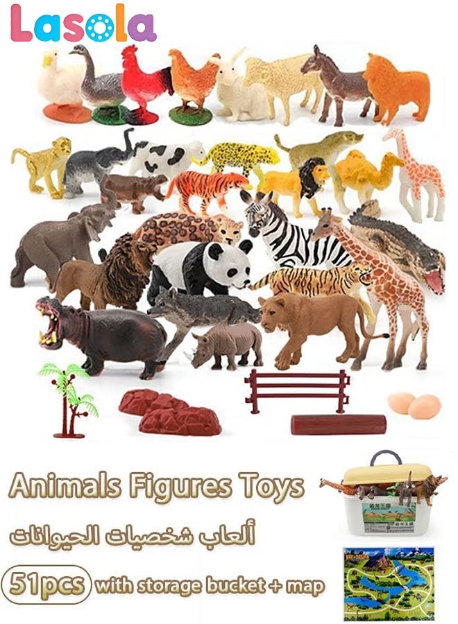 Lasola Animals Figures Toys 51Pcs, Realistic Forest Animal Toys Set, Mini Jungle Toys Set, Educational Party Cake Toppers, Learning Toys for Toddlers and Children - Image 1