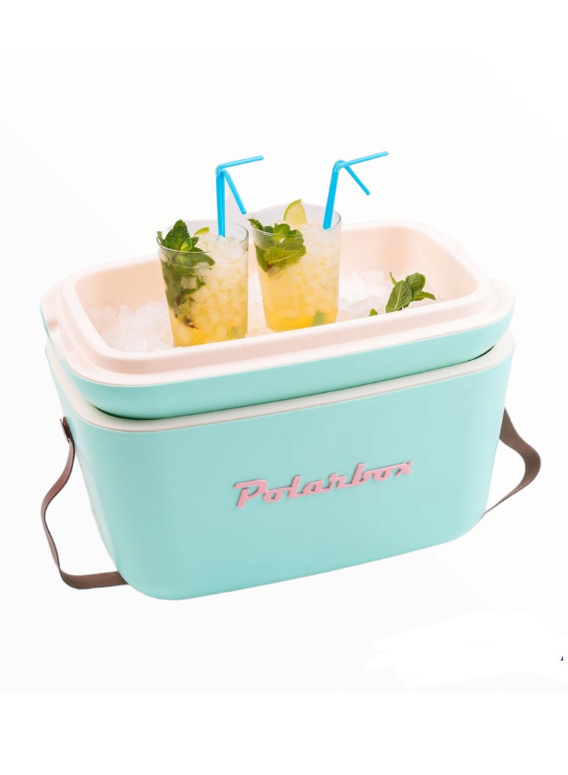 Polarbox® 12 L Ice Box - Portable - Rigid Thermal Insulated Cooler Box - For Outdoor Beach Picnic, Party Drinks & Food Use - Storage Box - Pop - Cyan/Baby Rose Cooler with Baby Rose Leather Strap - Image 2