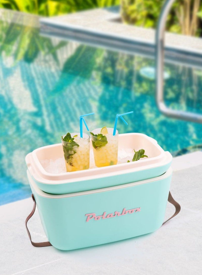 Polarbox® 12 L Ice Box - Portable - Rigid Thermal Insulated Cooler Box - For Outdoor Beach Picnic, Party Drinks & Food Use - Storage Box - Pop - Cyan/Baby Rose Cooler with Baby Rose Leather Strap - Image 3