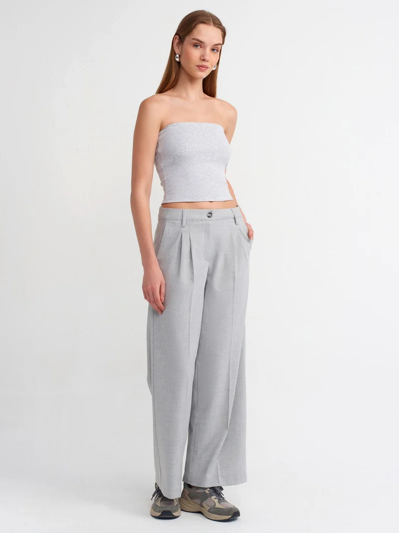 Dilvin 20831 Strapless Blouse-Grey Melange