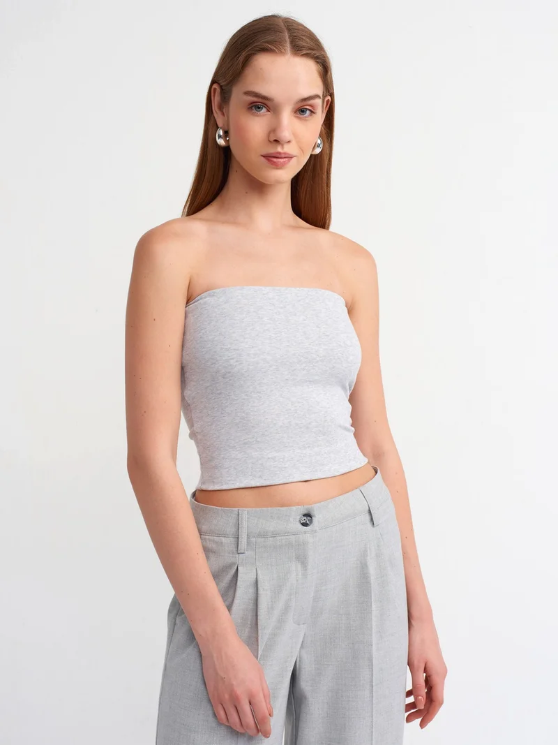 Dilvin 20831 Strapless Blouse-Grey Melange