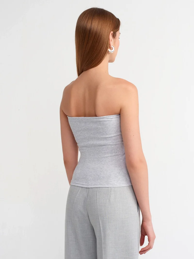 Dilvin 20831 Strapless Blouse-Grey Melange
