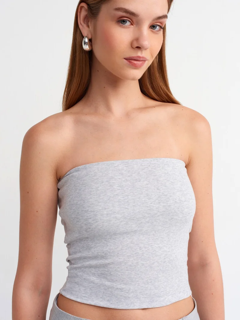 Dilvin 20831 Strapless Blouse-Grey Melange