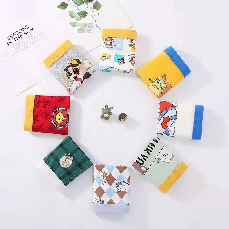 Boys Antibacterial Cotton Briefs Cartoon Seamless Triangle [Combed Antibacterial-Random 2]] 