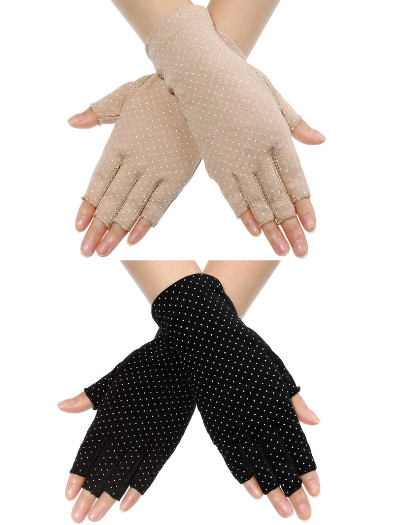 Maxdot Sun Gloves for Women UV Protection Fingerless Non Slip sunscreen Driving Gloves for Summer Outdoor(2 Pairs,Black and Khaki) - Image 1