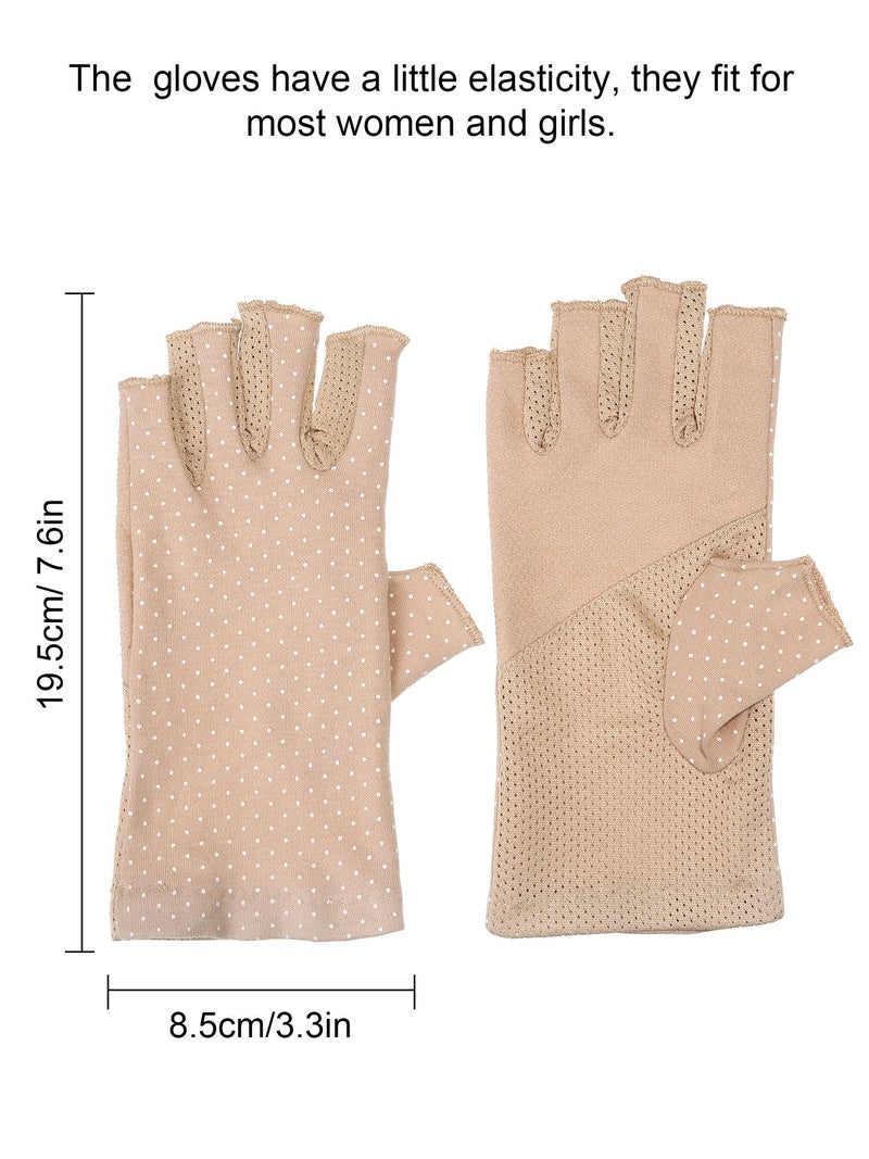 Maxdot Sun Gloves for Women UV Protection Fingerless Non Slip sunscreen Driving Gloves for Summer Outdoor(2 Pairs,Black and Khaki) - Image 2