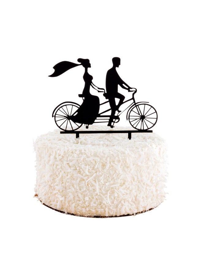 Restaurantware Top Cake Bride And Groom Cake Topper, 1 Romantic Silhouette Wedding Cake Topper - For Anniversaries Or Engagement Parties, Couple On Tandem Bike, Black Acrylic Wedding Cake Topper - Image 2