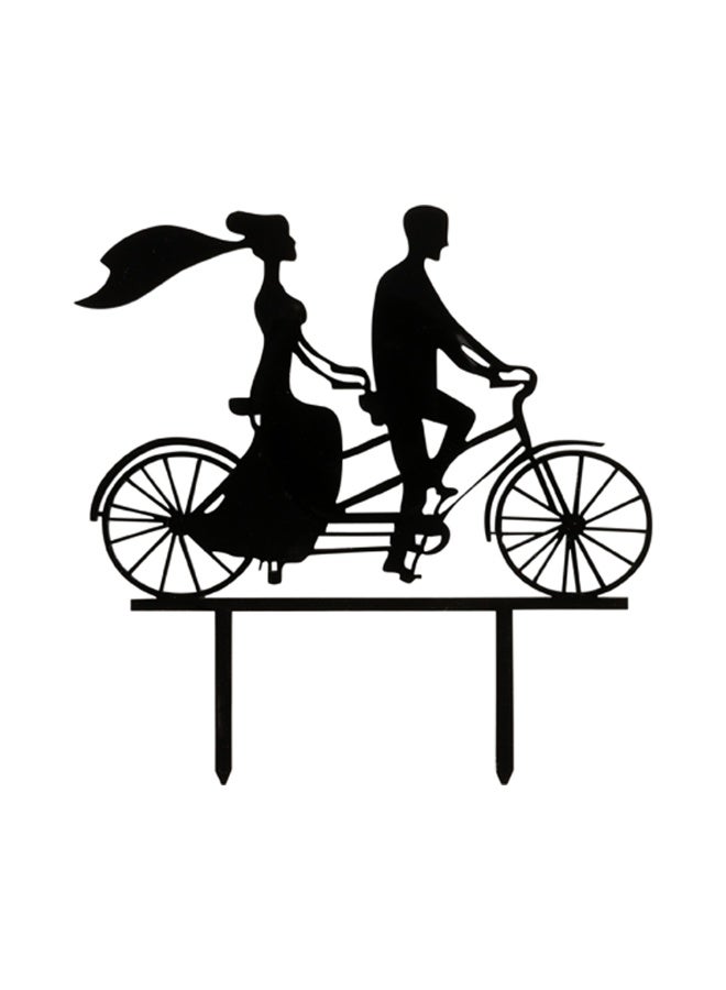Restaurantware Top Cake Bride And Groom Cake Topper, 1 Romantic Silhouette Wedding Cake Topper - For Anniversaries Or Engagement Parties, Couple On Tandem Bike, Black Acrylic Wedding Cake Topper - Image 1