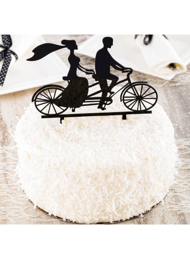 Restaurantware Top Cake Bride And Groom Cake Topper, 1 Romantic Silhouette Wedding Cake Topper - For Anniversaries Or Engagement Parties, Couple On Tandem Bike, Black Acrylic Wedding Cake Topper - Image 3