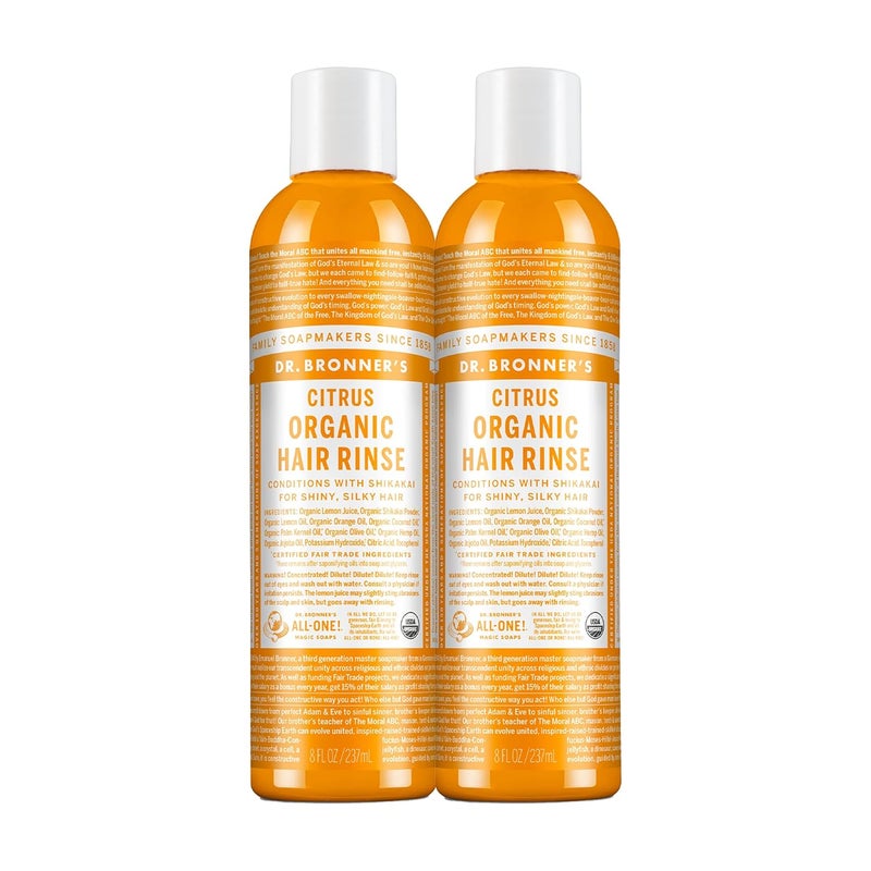 Dr. Bronner's Dr Bronners  Organic Hair Rinse Citrus 8 Ounce  Nourishing  Effective Gentle Conditioning Cleanser for Skin  Hair No Synthetic Ingredients Organic Shikakai 2Pack