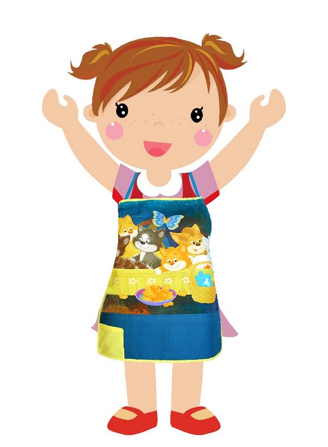 Swayam Cotton Multipurpose Stylish Kids Apron with 3 Pockets - Perfect for Cooking, Crafts, and More! -Yellow Blue - Image 1