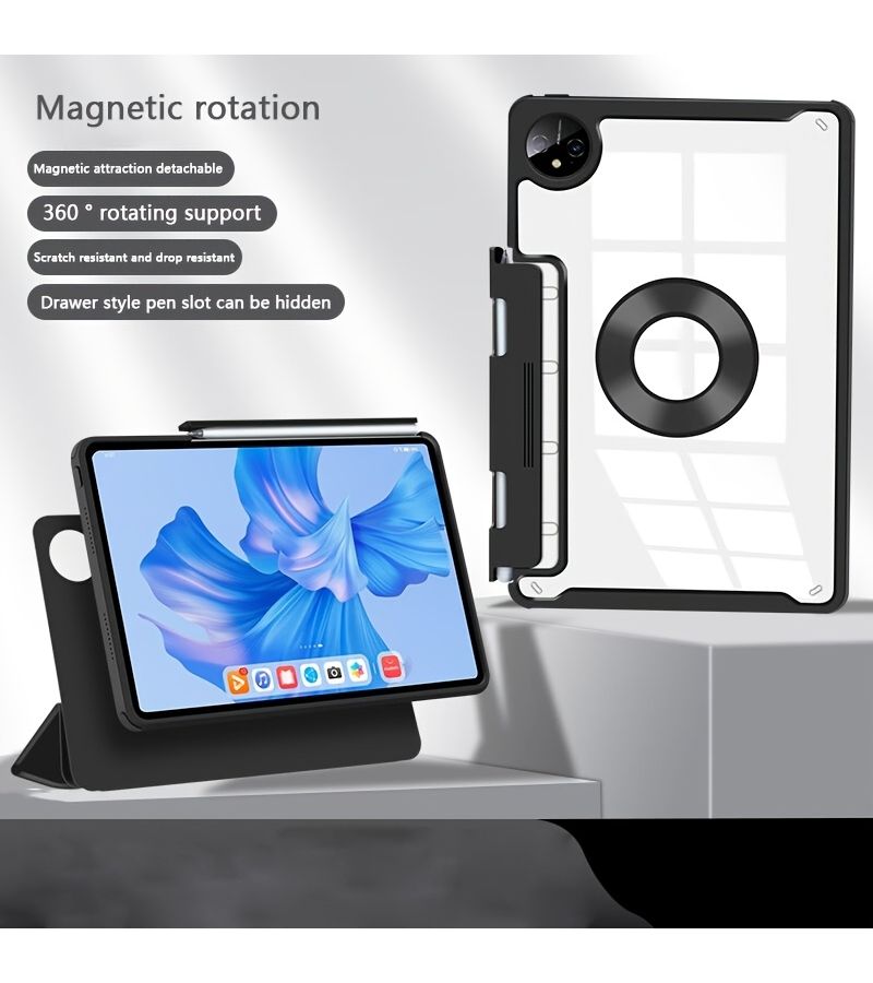 Pink Drawer Style Pen Holder Protective Case For Ipad Air M2 11 Inch With 360 Degree Rotating Tablet Stand Detachable Leather Cover For Office And Study - Image 2