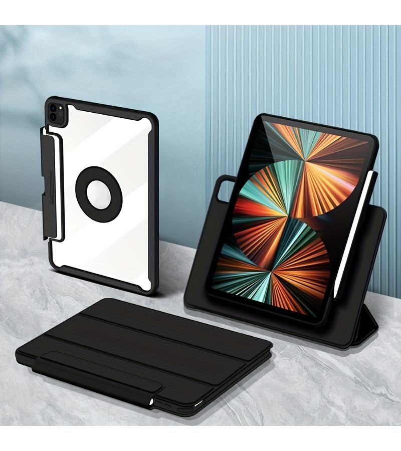 Pink Drawer Style Pen Holder Protective Case For Ipad Air M2 11 Inch With 360 Degree Rotating Tablet Stand Detachable Leather Cover For Office And Study - Image 3