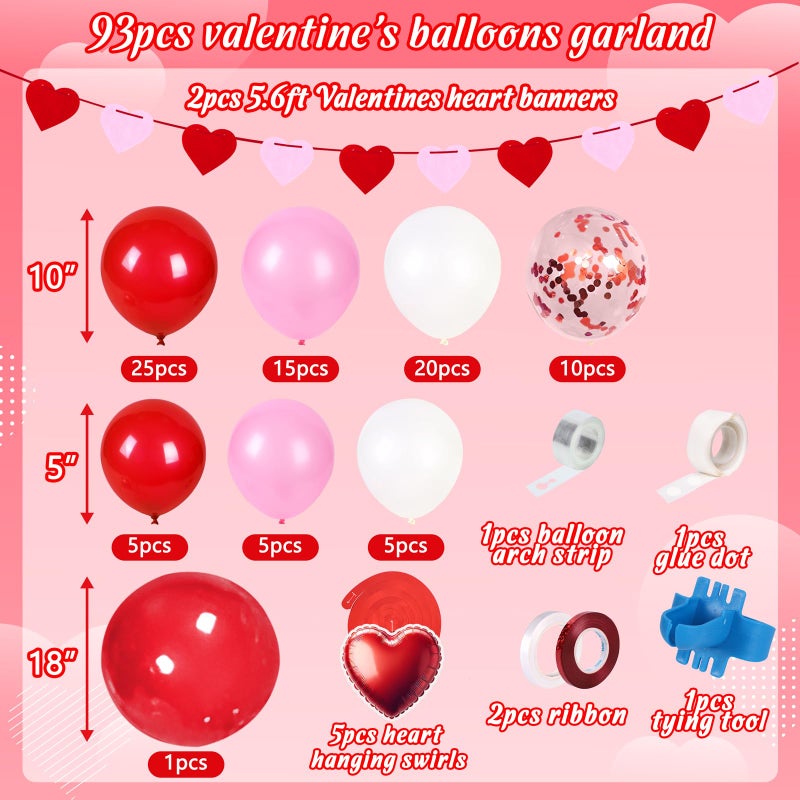 Moon Boat 93PCS Valentines Day Balloon Garland Arch Kit Decorations - Valentine's Heart Hanging Swirls & Banners, Valentine Wedding Galentines Decor for The Home Party(Assembly Needed,No air Pump) - Image 4