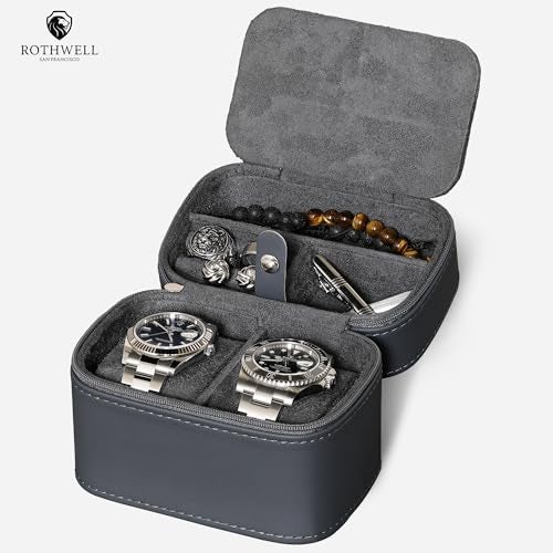 ROTHWELL 2 Watch Travel Case Storage Organizer for 2 Watches | Watch Case for Men and Women | Tough Portable Protection w/Zipper Fits All Wristwatches & Smart Watches Up to 50mm (Carbon) - Image 5