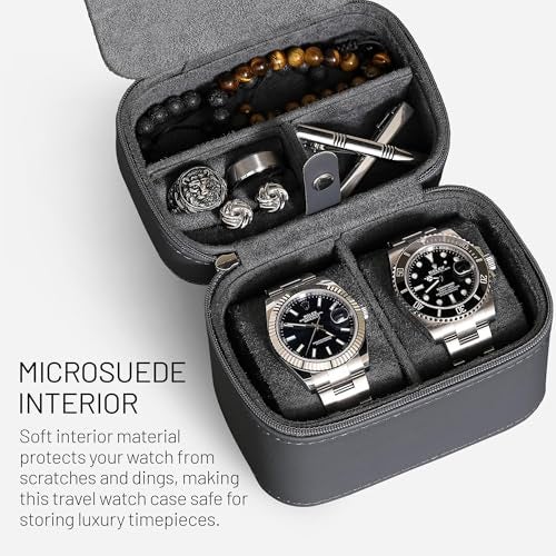 ROTHWELL 2 Watch Travel Case Storage Organizer for 2 Watches | Watch Case for Men and Women | Tough Portable Protection w/Zipper Fits All Wristwatches & Smart Watches Up to 50mm (Carbon) - Image 2