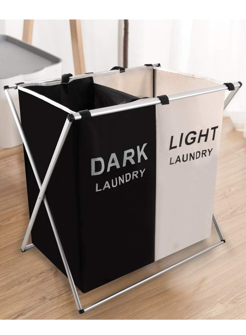 DubaiGallery Laundry Basket with Handle and Aluminum Frame, 3 Sections Foldable and Portable, Large Dirty Clothes Basket for Bathroom, Bedroom and Home - Image 3