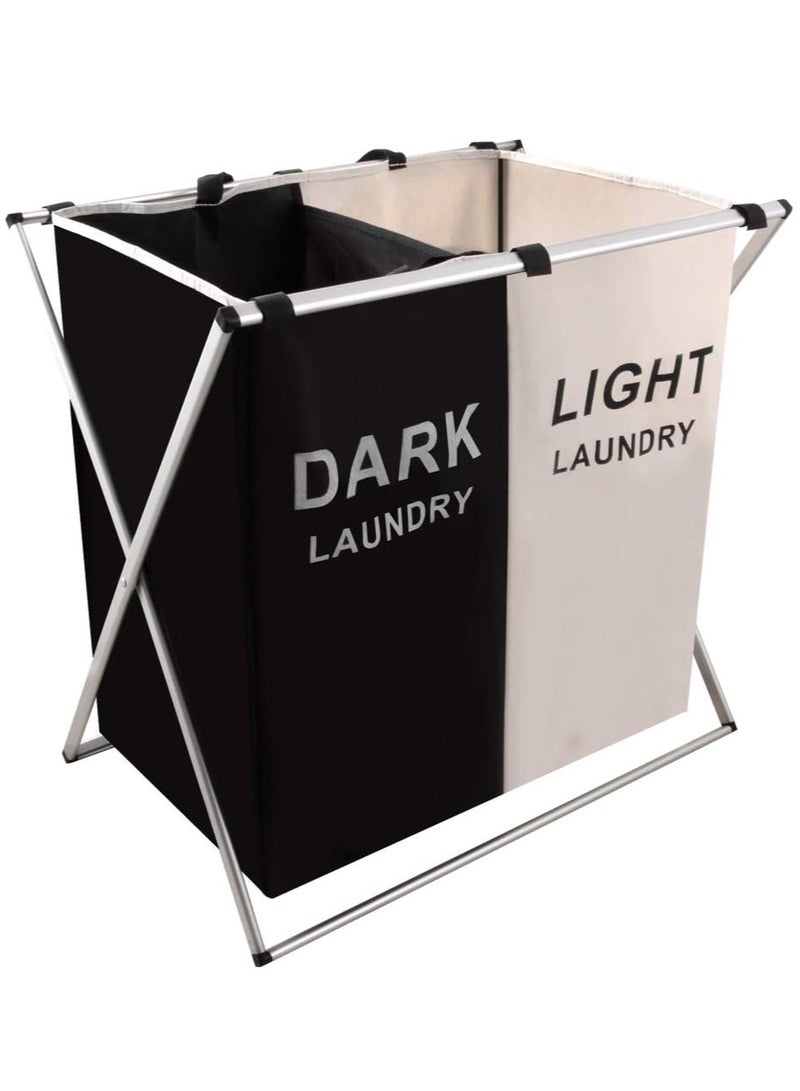 DubaiGallery Laundry Basket with Handle and Aluminum Frame, 3 Sections Foldable and Portable, Large Dirty Clothes Basket for Bathroom, Bedroom and Home - Image 2