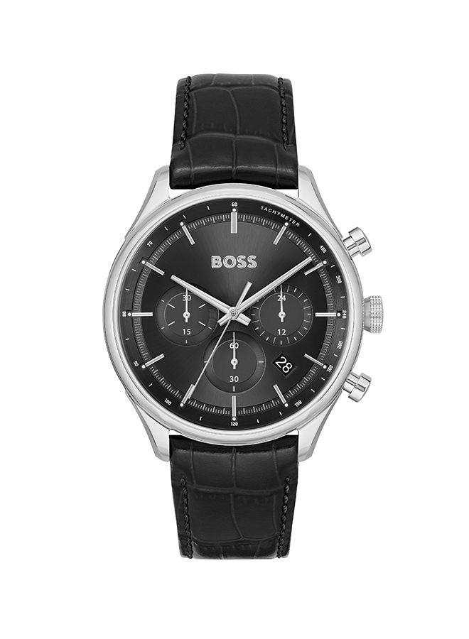 HUGO BOSS ساعة يد رجالية كرونوغراف من الجلد دائرية الشكل بقطر 45 ملم - Image 1