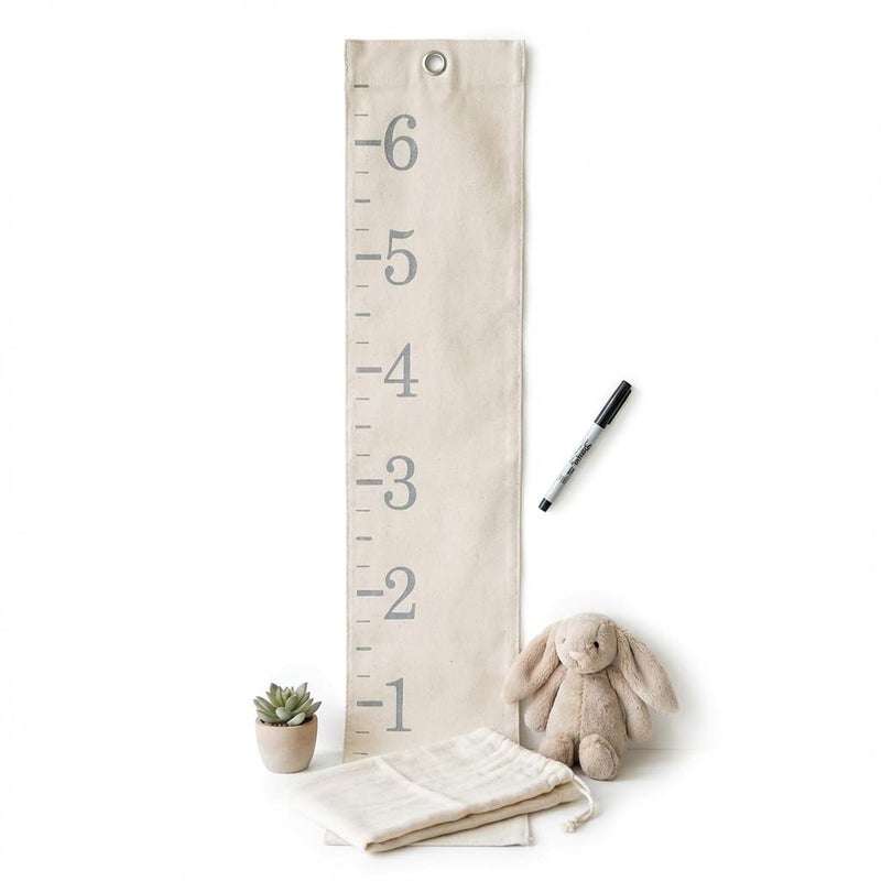 White Loft Growth Chart for Wall Canvas Fabric Natural Color Big Brother Big Sister Gift Children Height Chart Measure Childs Growth Kids Room Decor Nursery Wall Ruler and Pen - Image 2