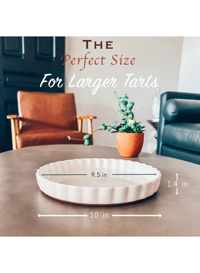 Mora Ceramic Tart Pan, 9.5 Inch Large Porcelain Baking Dish for Tarts, Quiche, Pie, Flan etc. Fluted Ruffled Edge, Oven, Microwave, Freezer, and Dishwasher safe - Great Gift For Bakers - Vanilla White - Image 2