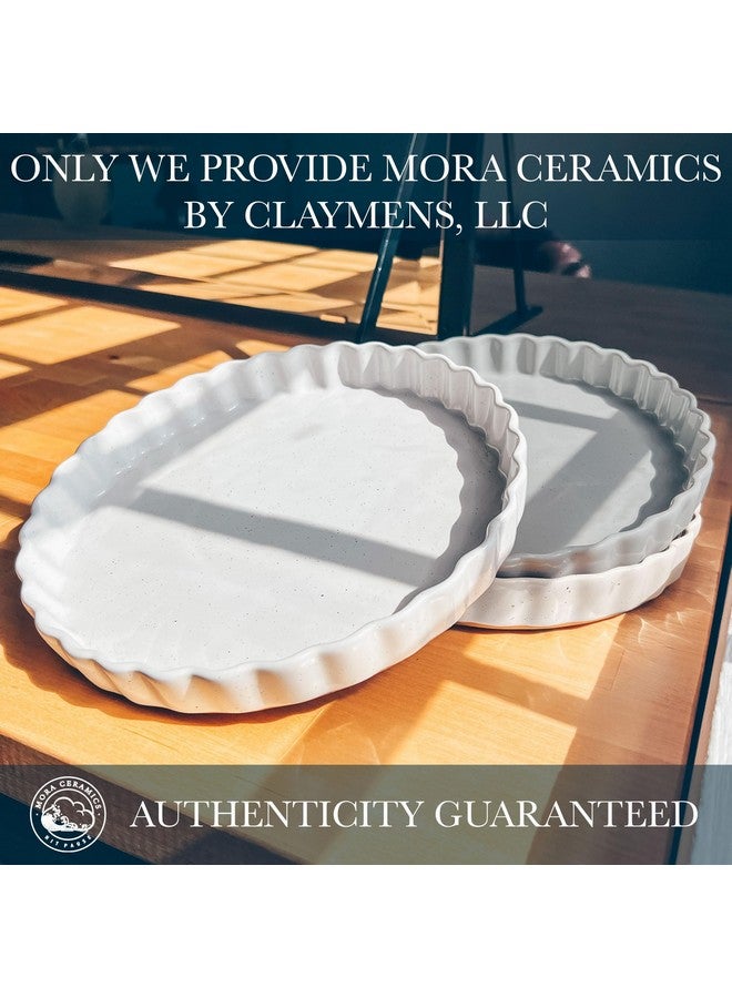 Mora Ceramic Tart Pan, 9.5 Inch Large Porcelain Baking Dish for Tarts, Quiche, Pie, Flan etc. Fluted Ruffled Edge, Oven, Microwave, Freezer, and Dishwasher safe - Great Gift For Bakers - Vanilla White - Image 3