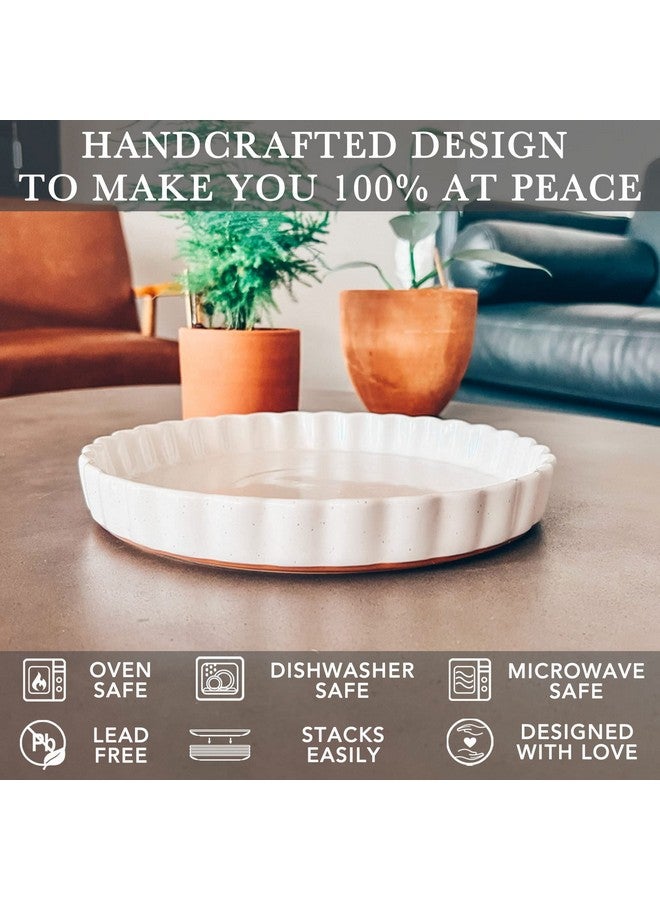 Mora Ceramic Tart Pan, 9.5 Inch Large Porcelain Baking Dish for Tarts, Quiche, Pie, Flan etc. Fluted Ruffled Edge, Oven, Microwave, Freezer, and Dishwasher safe - Great Gift For Bakers - Vanilla White - Image 4