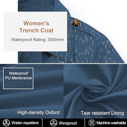 CREATMO US Womens Trench Coat Long for Women Mid Length Spring Double Breasted Duster Slim Full Maxi Overcoat Dark Blue S - Image 4