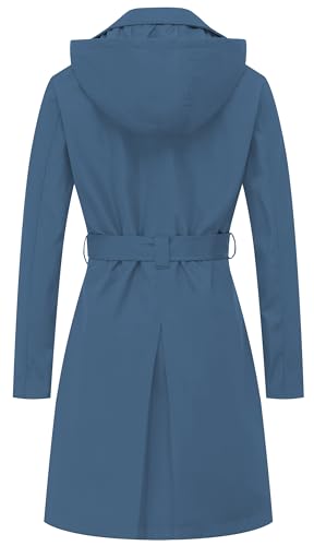 CREATMO US Womens Trench Coat Long for Women Mid Length Spring Double Breasted Duster Slim Full Maxi Overcoat Dark Blue S - Image 2